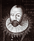 Tycho Brahe (1546-1601) is considered to be the father of modern astronomy.  He spent much of his life compiling the world's first truly accurate and complete set of astronomical tables.  Brahe's assistant, Johannes Kepler, later used the tables to deduce the laws of planetary motion.  Portrait of Tycho Brahe at the Bodleian Library at the University of Oxford.  Brahe is burried in Prague.