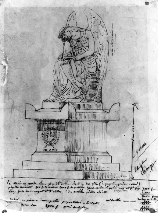 Clésingers's initial drawing of 6 November 1849 for Chopin's tomb at Père-Lachaise.