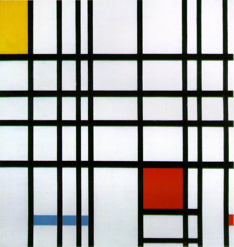 "Composition with Yellow, Blue, and Red" by Piet Mondrian (1872-1944), born in Amersfoort in the Netherlands.
