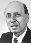 Eugene Wigner (1902–1995) was born in Budapest.  He studied at Berlin Technische Hochschule and became a U.S. citizen in 1937.  He was professor of mathematical physics at Princeton and is known for his many contributions to the theory of nuclear physics, including the law of conservation of parity.  He shared the Nobel Prize in Physics 1963.  Photo provided by The Nobel Foundation.